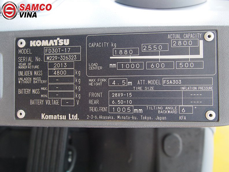 thông số xe nâng dầu komatsu 3 tấn