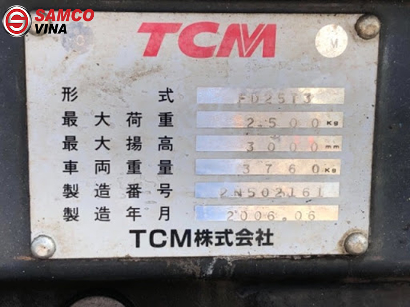 thông số xe nâng dầu tcm 2.5 tấn