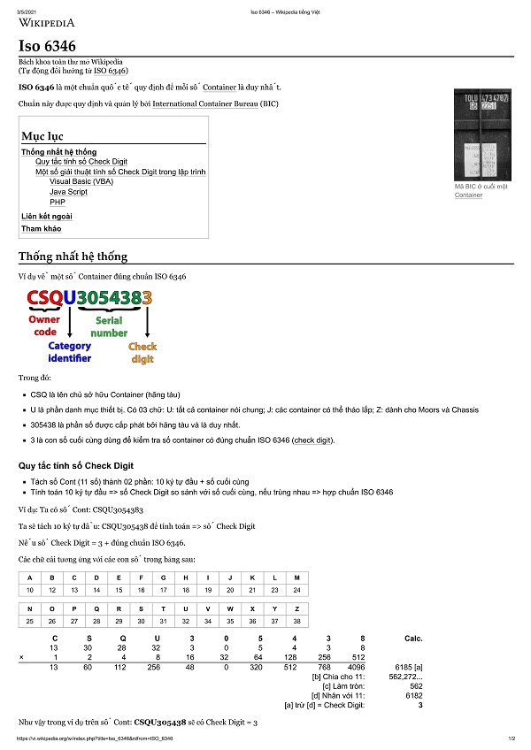 Kiểm tra số container theo tiêu chuẩn ISO 6346