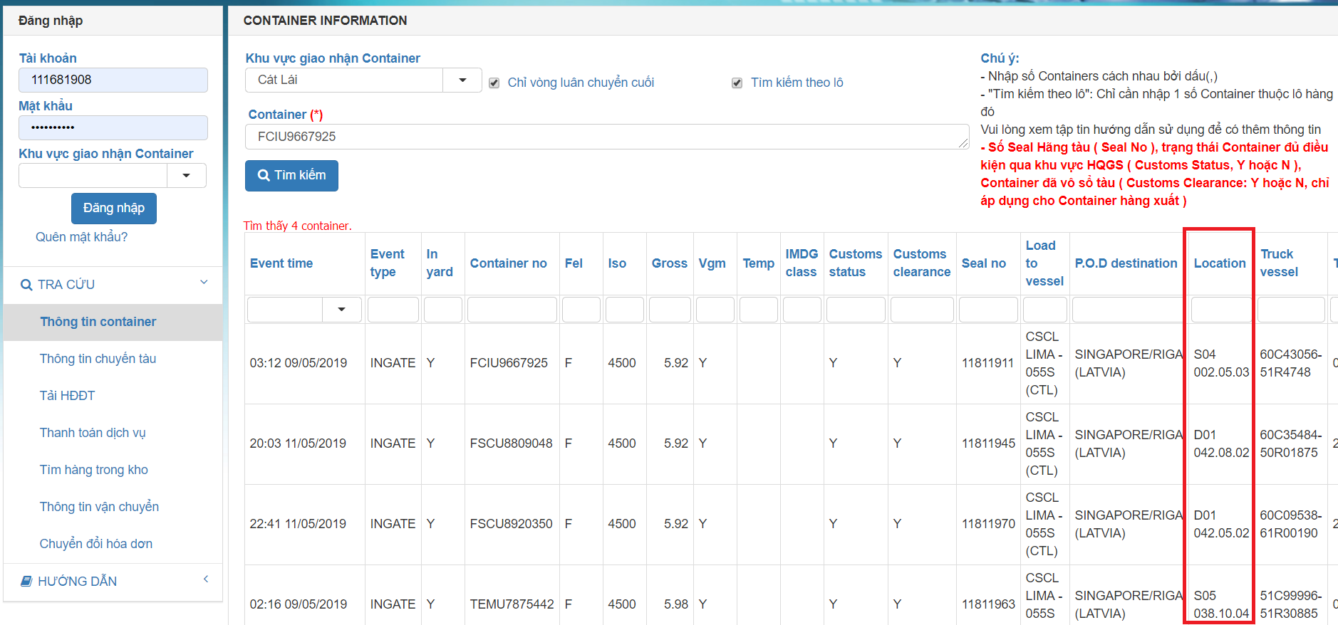 Hướng dẫn tra số container tại Cảng Cát Lái
