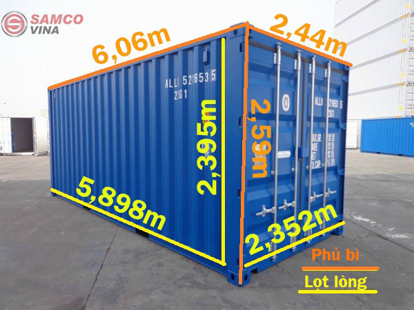 Chiều dài cont 20 thường, khô dùng để đựng hàng hóa